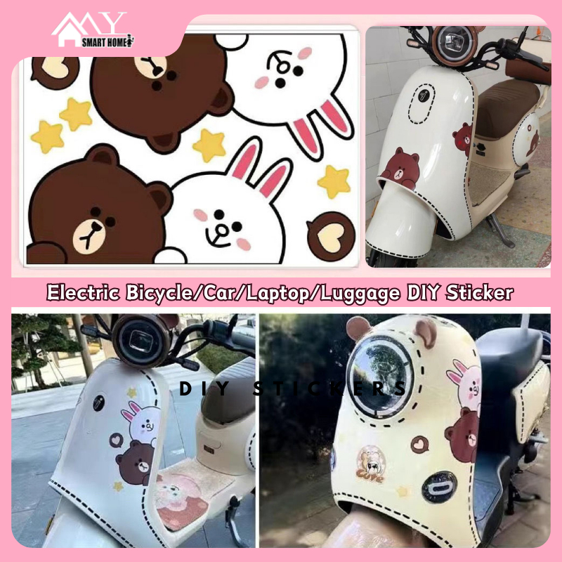 Line FRIENDS สติกเกอร์จักรยานไฟฟ้าหมีน้ําตาล ลาย Cony สําหรับตกแต่งรถ/มอเตอร์ไซค์/แล็ปท็อป/กระเป๋าเดินทาง QICHEYP