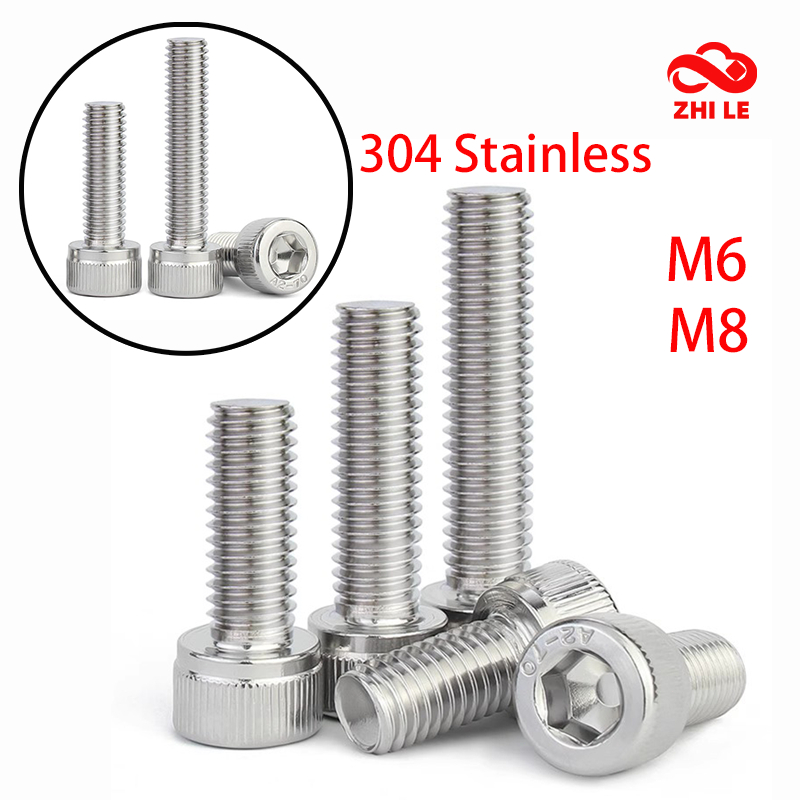 M6 M8 ซ็อกเก็ตหกเหลี่ยมหมวกหัวสลักเกลียว 304 สแตนเลสสกรูคอมพิวเตอร์ชุด Hex Metal Bolt Allen คีย์ผนังสกรูด้าย DIN912