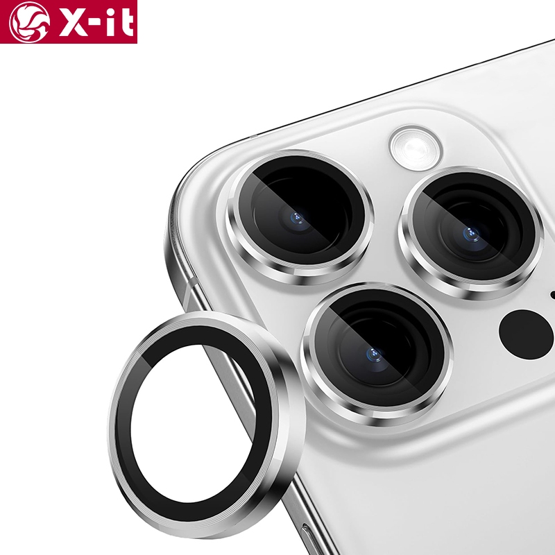 X-IT สําหรับ iPhone 17 air 11 12 13 14 15 16 16e Pro Max ตัวป้องกันเลนส์กล้อง, ติดตั้ง 1 วินาที] ฝาครอบกระจกนิรภัย Ultra-HD, วงแหวนป้องกันหน้าจอเลนส์โลหะ,ไทเทเนียมสีขาว