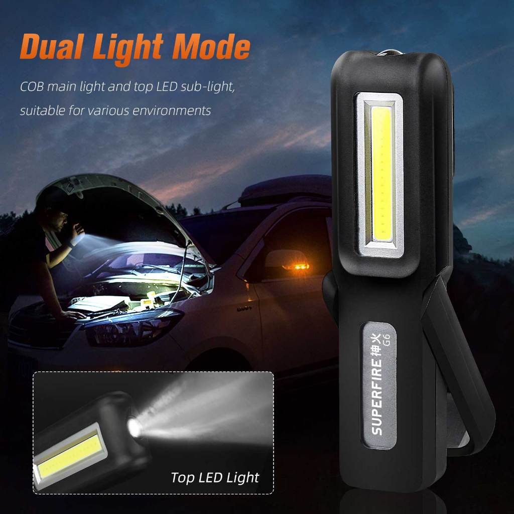 ไฟฉายแม่เหล็ก SUPERFIRE รุ่น G6/G12 LED และ COB ชาร์จ USB ได้ สำหรับงานกลางคืน ซ่อมรถ ไฟฉาย เกี่ยวกับมัลติฟังก์ชั่น — صورة 4