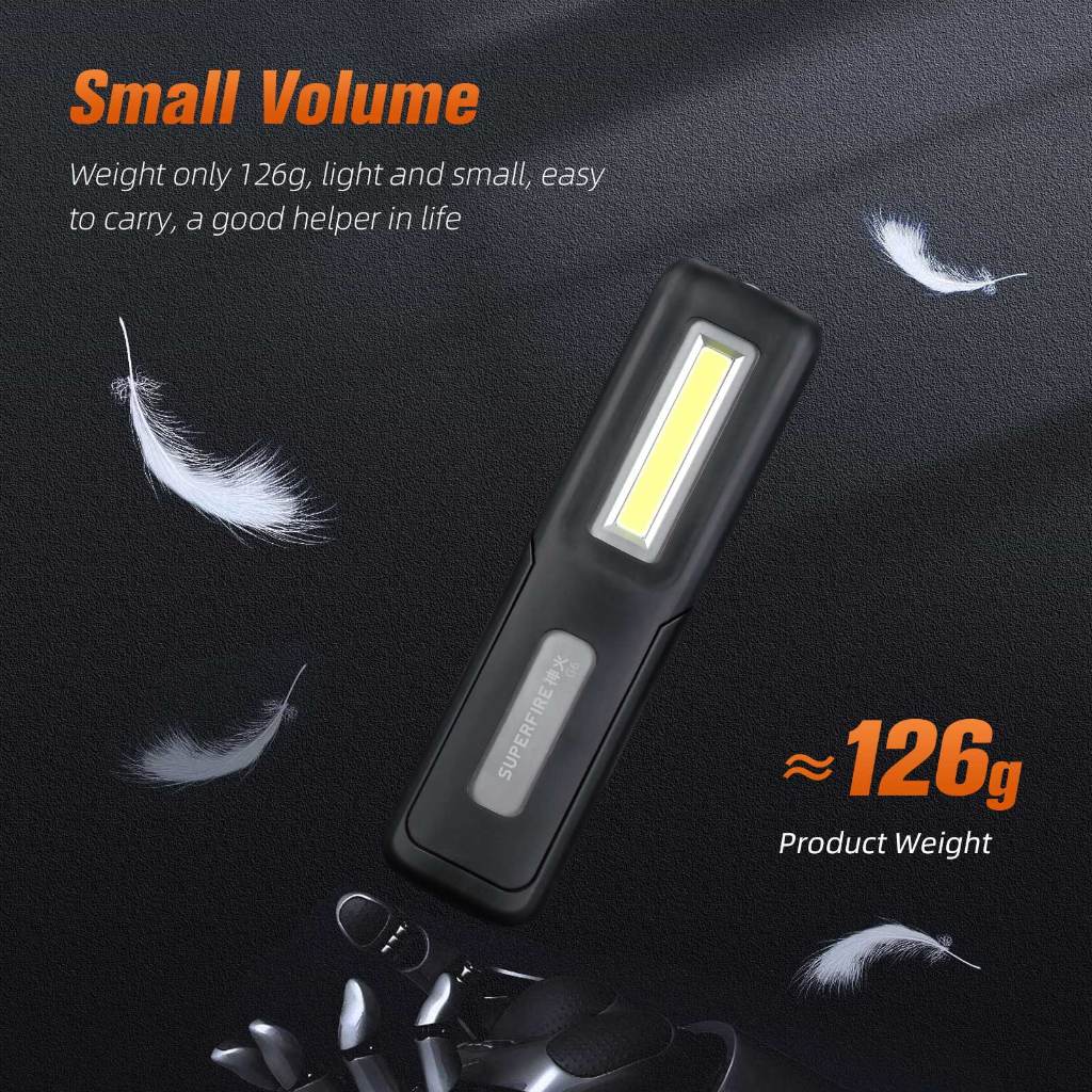 ไฟฉายแม่เหล็ก SUPERFIRE รุ่น G6/G12 LED และ COB ชาร์จ USB ได้ สำหรับงานกลางคืน ซ่อมรถ ไฟฉาย เกี่ยวกับมัลติฟังก์ชั่น — صورة 3