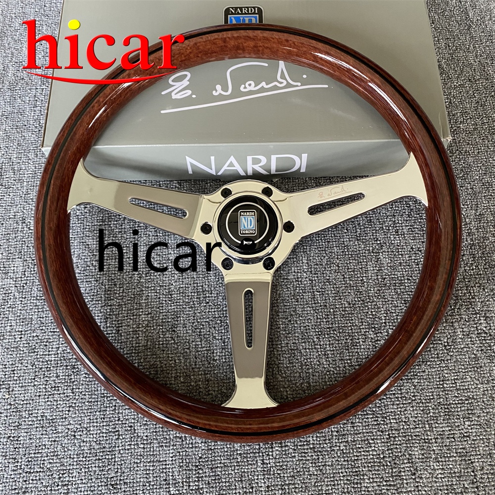 Nardi 14 นิ้วสไตล์วินเทจสีไม้พวงมาลัย Retro Racing กีฬาพวงมาลัย Chrome แบนวงเล็บ 74 มม.