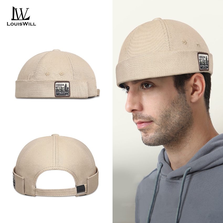 Louiswill ผู้ชาย Unisex Melon Beanie ปรับ Brimless หมวกแฟชั่นผู้ชาย Landlord หมวก Hip Hop Brimless หมวกฤดูใบไม้ผลิและฤดูร้อน Street Trend Melon เย็บปักถักร้อย Retro