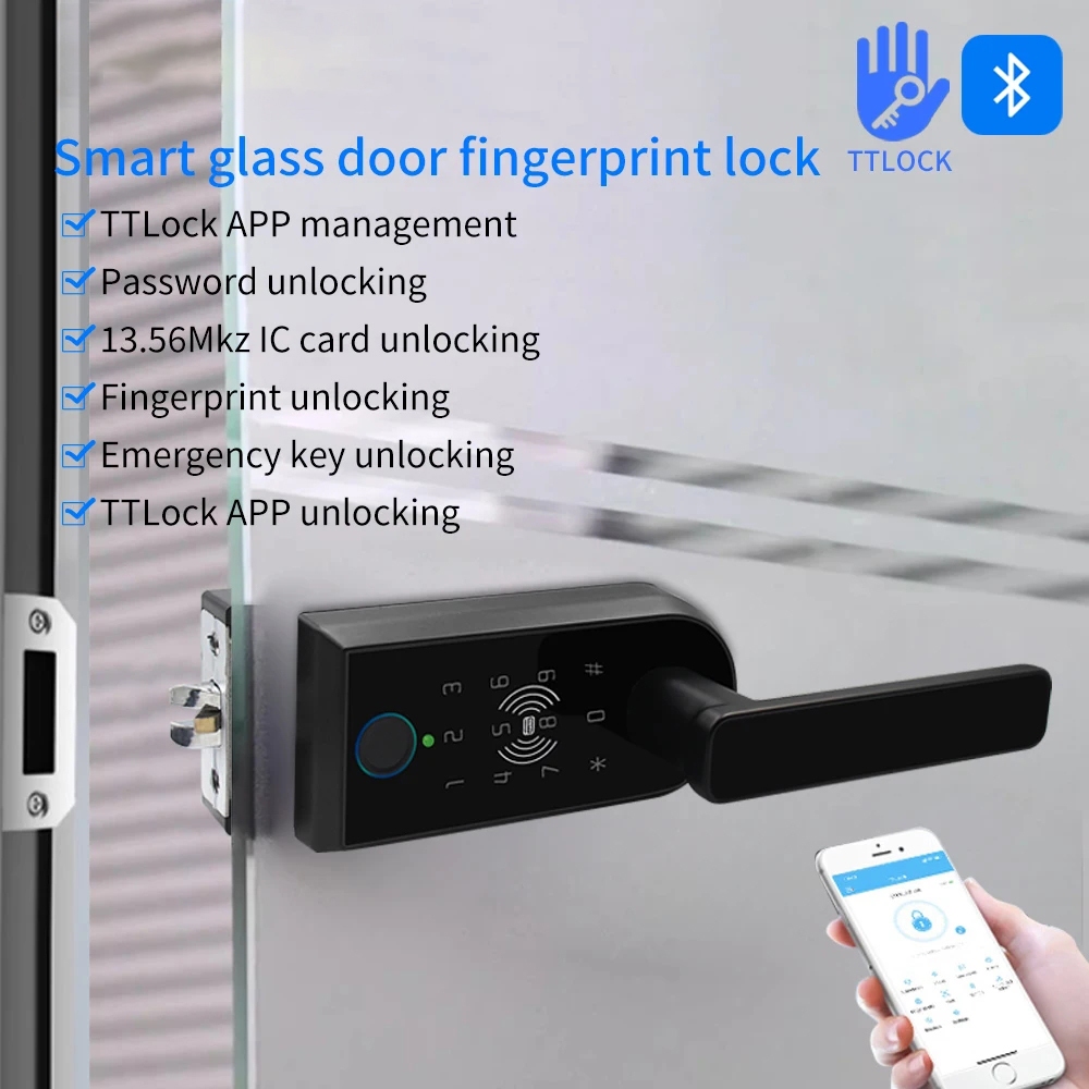 Ttlock สมาร์ทจับล็อคสําหรับเดี่ยวเปิดพาร์ทิชันประตูกระจกพร้อมรหัสผ่านกุญแจลายนิ้วมืออัจฉริยะ Digital
