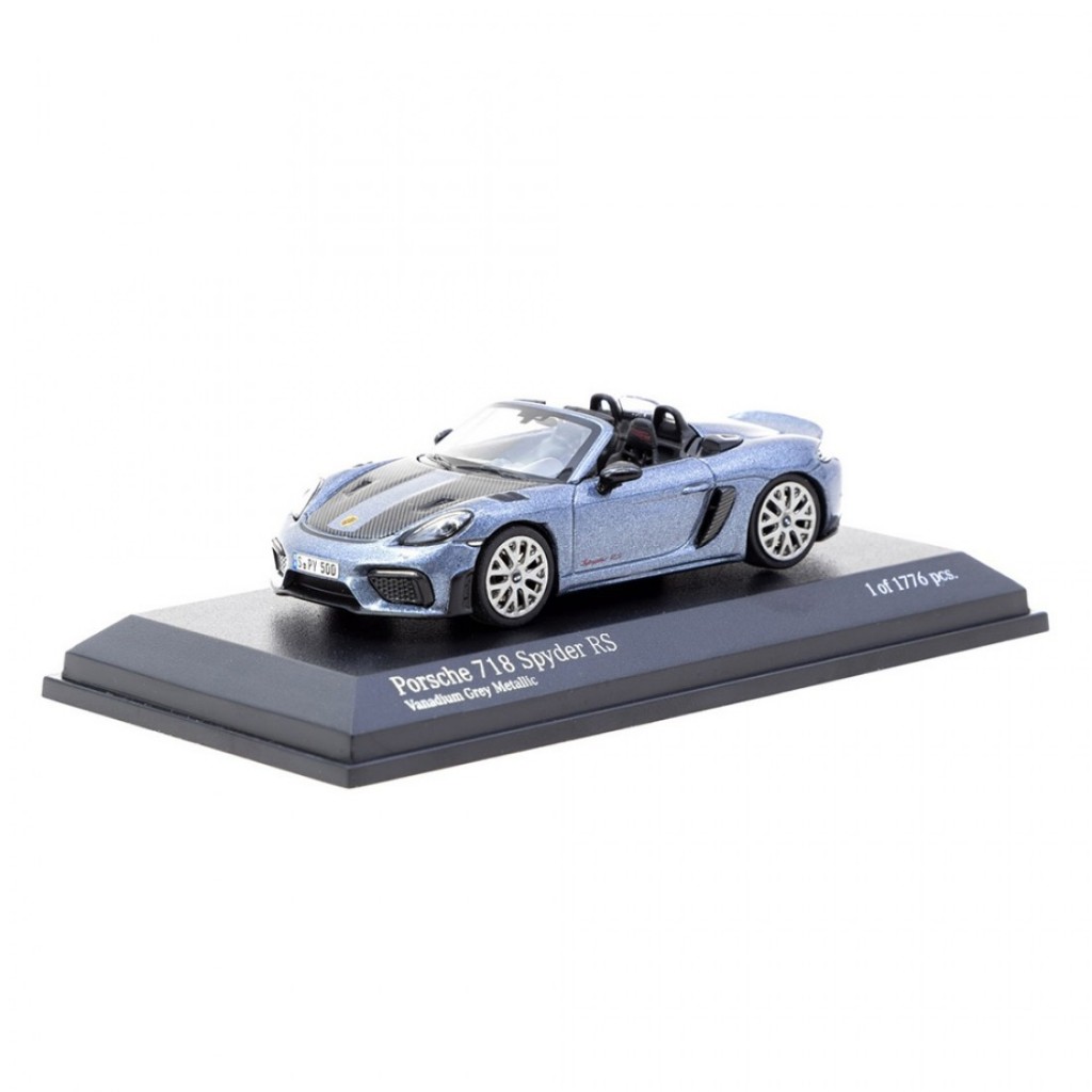 Tarmac Works T64MC-008-VG x MINICHAMPS 1/64 Porsche 718 Spyder RS Vanadium Grey Metallic Diecast Sca