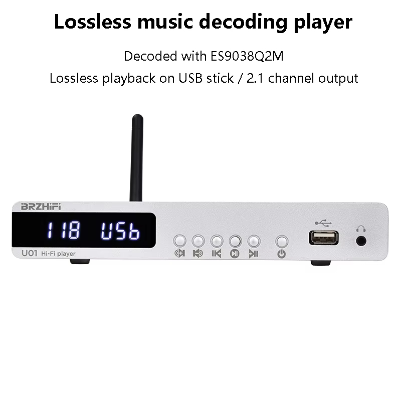 Brzhifi U01 บลูทูธถอดรหัสเสียง ES9038Q2M ถอดรหัสเครื่องเล่นเสียง Lossless USB อ่าน 2.1 ช่องแผ่นเสียง