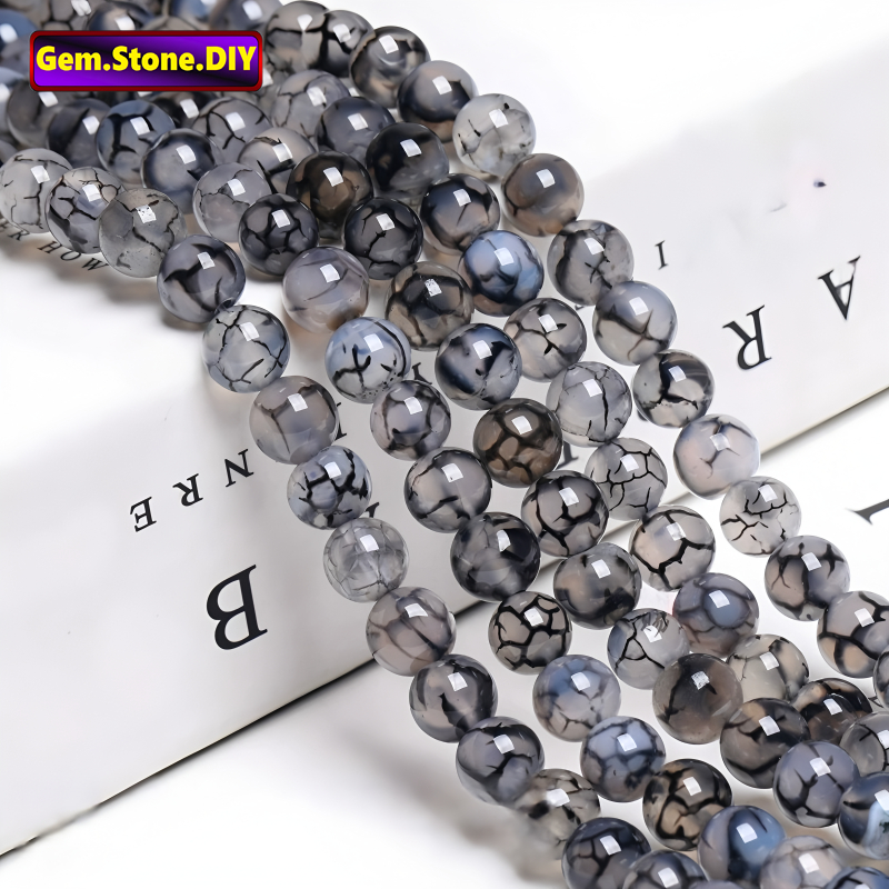 Black Dragon Vein Agate Natural Stone，Loose Bead สีดํามังกรหลอดเลือดดําอาเกตหินธรรมชาติ,หลวมลูกปัด ต