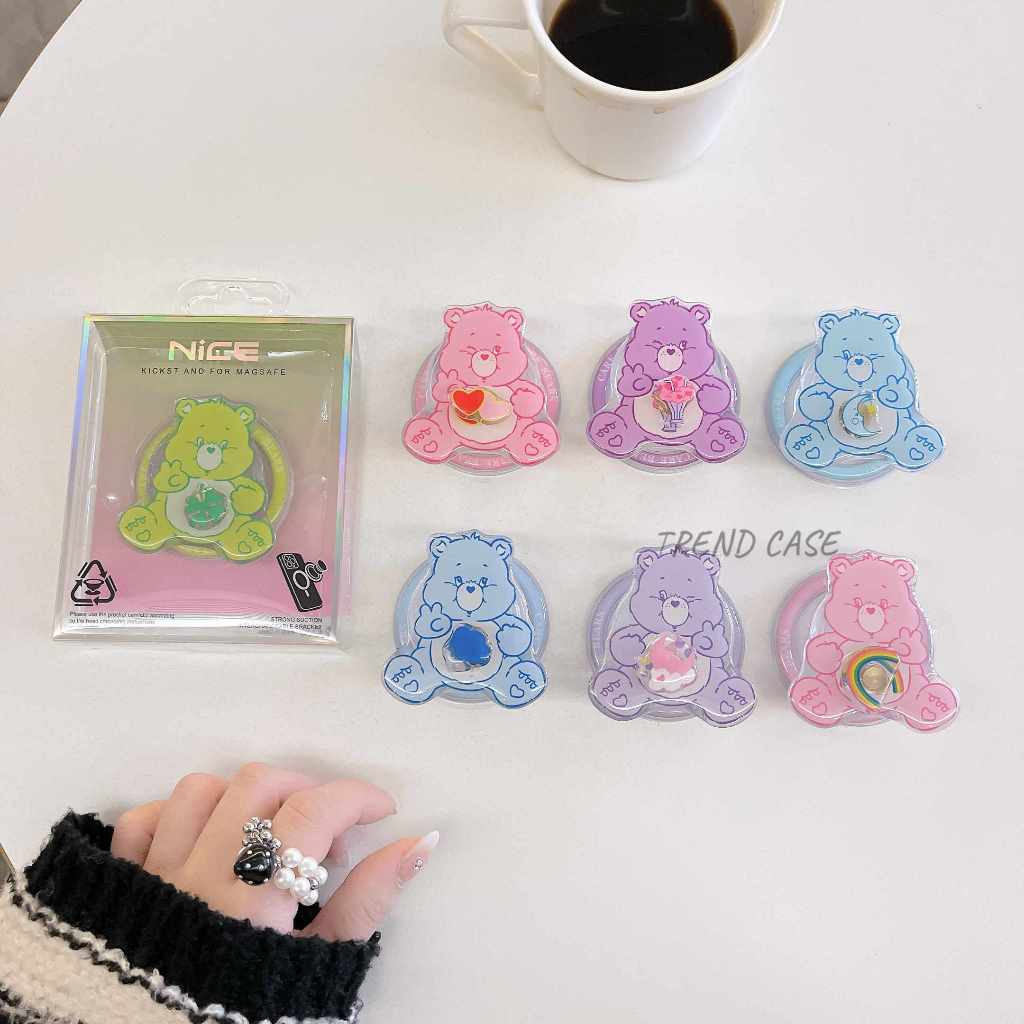 การ์ตูนน่ารักสายรุ้งหมีที่วางโทรศัพท์แม่เหล็ก Grip tok Stand Support สําหรับ iPhone Cases Socket Bracket