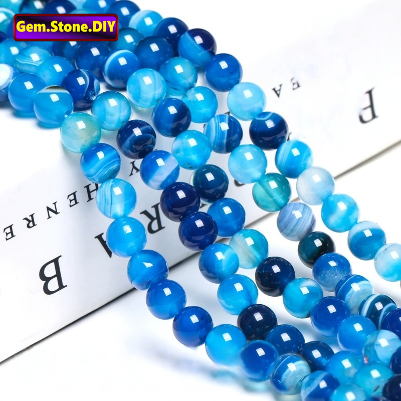 Blue Lace Onyx Natural Stone，Loose Bead ลูกไม้สีฟ้านิลหินธรรมชาติ,หลวมลูกปัด ตัวเว้นวรรค สําหรับสร้อยข้อมือ/สร้อยคอ/แหวน/ต่างหู,ทําด้วยมือเครื่องประดับ ทําเอง อุปกรณ์เสริม,สร้อยข้อมือหินคริสตัลหิ