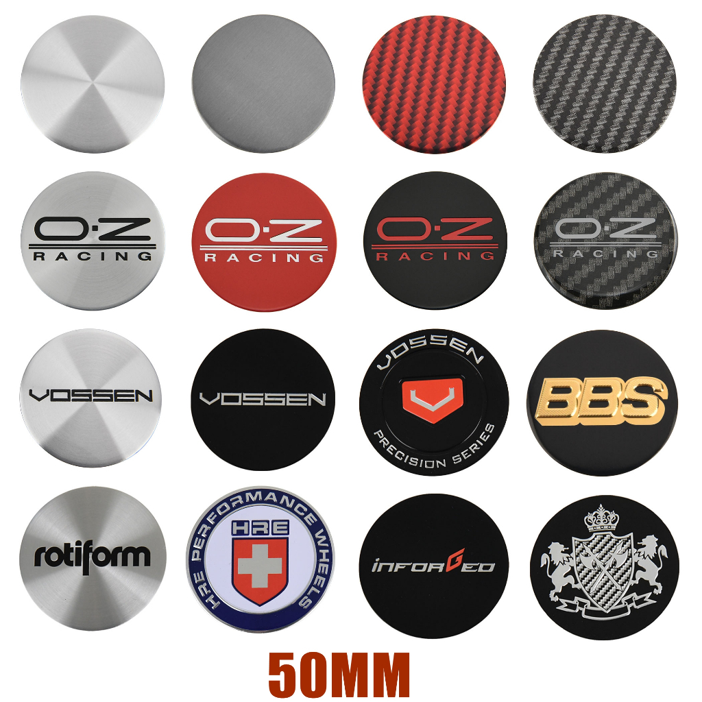 4ตัว อลูมิเนียม 50มม สติ๊กเกอร์ฝาปิดดุมล้อ OZ HRE INFORGED AVID.1 VOSSEN ขอบ ฝาครอบดุมล้อ GR TRD RALLIART โลโก้ สติกเกอร์ฝาดุมล้อ VIP JAF