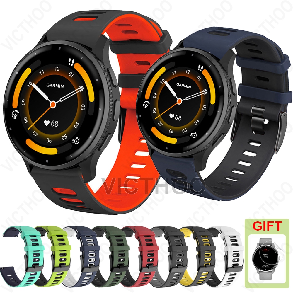 20mm 22mmสายซิลิโคนสองสีให้ Garmin Venu 3 / Venu 2 / 2 Plus / Sq / Sq 2 Music