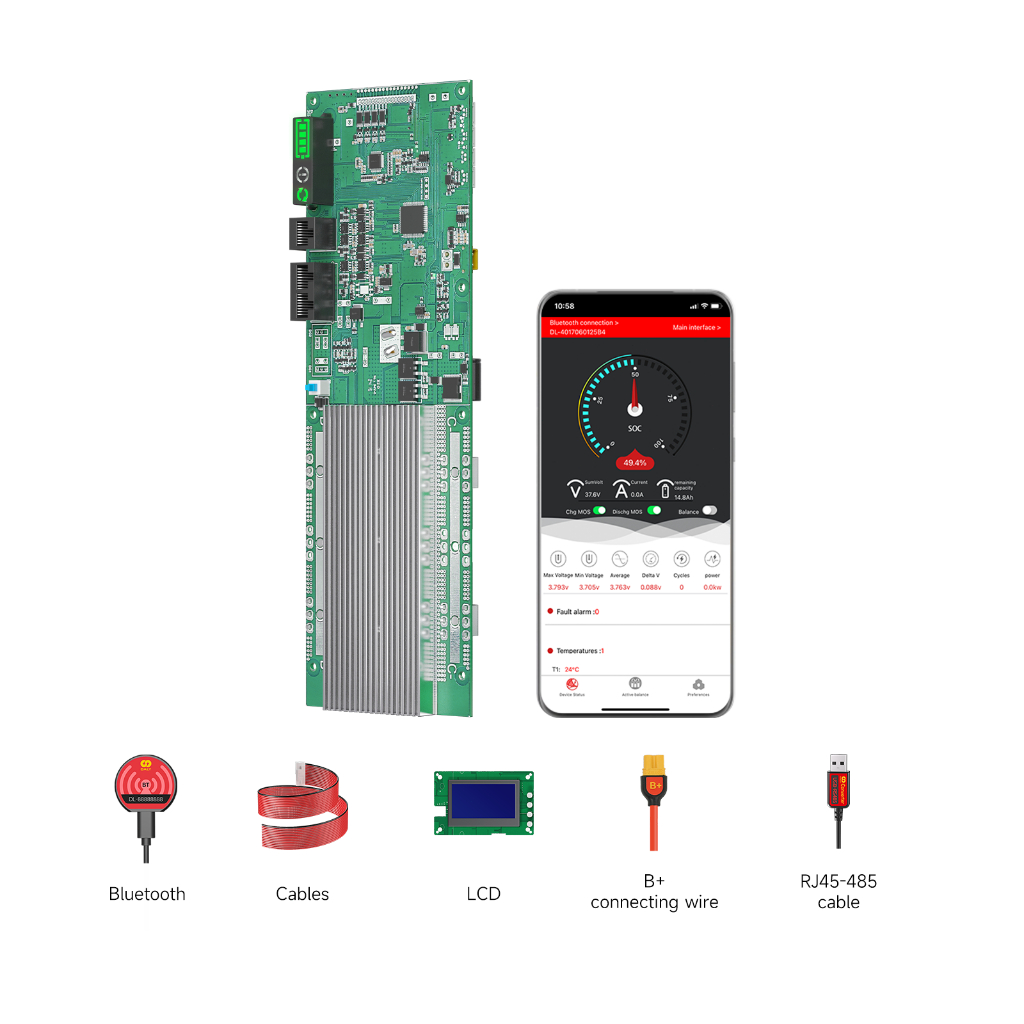 Daly Home 100A 200A Energy Storage BMS 4S 8S 24V 16S 12V 48V 3.2display wifi สําหรับ 18650 LiFepo4 แ