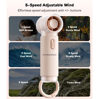 Wsken 5 ความเร็ว มือถือ พัดลมพกพา กันน้ำ พัดลมไร้สาย 10H High Speed Powered Pocket Fan 3000mAh ชาร์จไฟได้ Portable Handheld Fan USB ชาร พัดลมไอเย็น