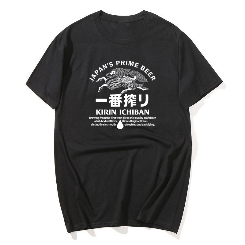 ญี่ปุ่น Kirin Kirin Beer เสื้อยืดฤดูร้อนผู้ชายและผู้หญิงสไตล์เดียวกันของ American Retro Ins แฟชั่นหล