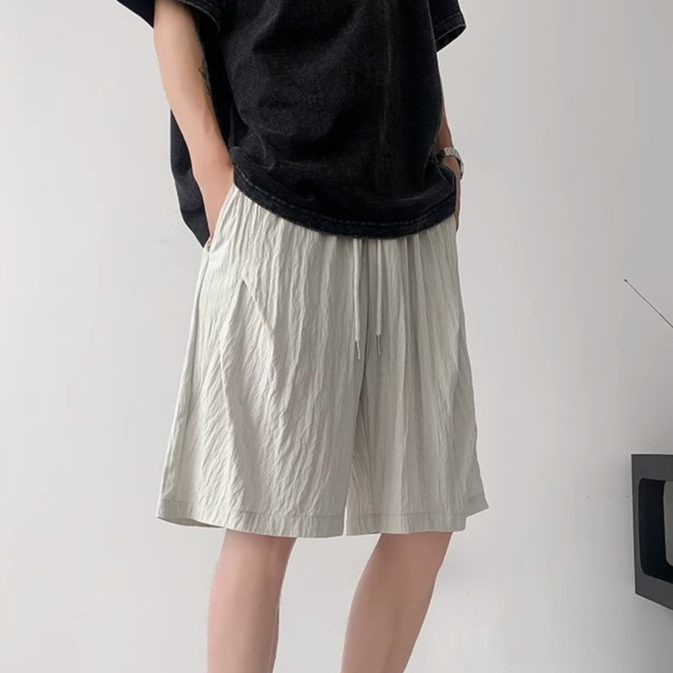 [3 สี] ฤดูร้อนบางกางเกงขาสั้นแห้งเร็วผู้ชายอเมริกันอินเทรนด์จีบกางเกงขาสั้นสีทึบแฟชั่นย้อนยุคสบายๆหลวมกีฬากางเกงขาสั้นสําหรับผู้ชาย ม-3เอ็กแอล