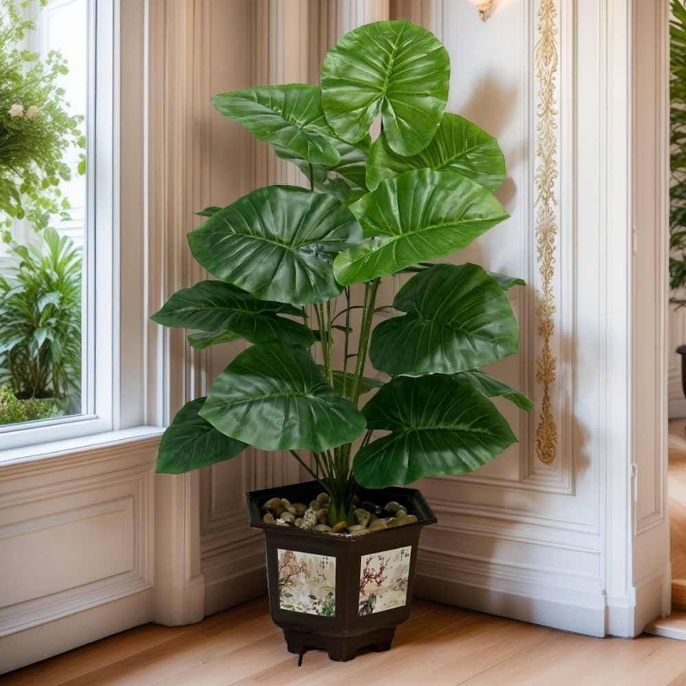 พืชสีเขียวประดิษฐ์ตกแต่งใบต้นไม้กระถางจําลองบอนไซตกแต่งบ้านสวนโรงแรมชั้นเครื่องประดับ