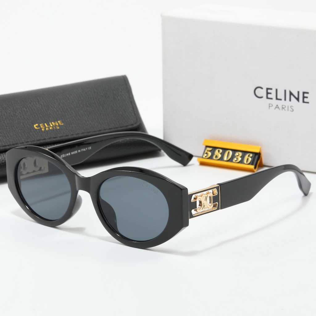 Celine แว่นกันแดดลําลองทรงรีมูลค่าสูงสไตล์ใหม่ยุโรปอเมริกันอินเทรนด์แว่นกันแดดทุกการแข่งขัน SK58036