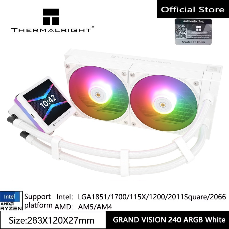 Thermalright GRAND VISION 240 ARGB หม้อน้ําเย็นน้ํา 3.4 นิ้วจอแสดงผล LCD 480*480 ความละเอียด Liquid Cooler แชสซีความร้อนอ่างล้างจานสีขาวสําหรับ LGA1851/1700/AM4/AM5