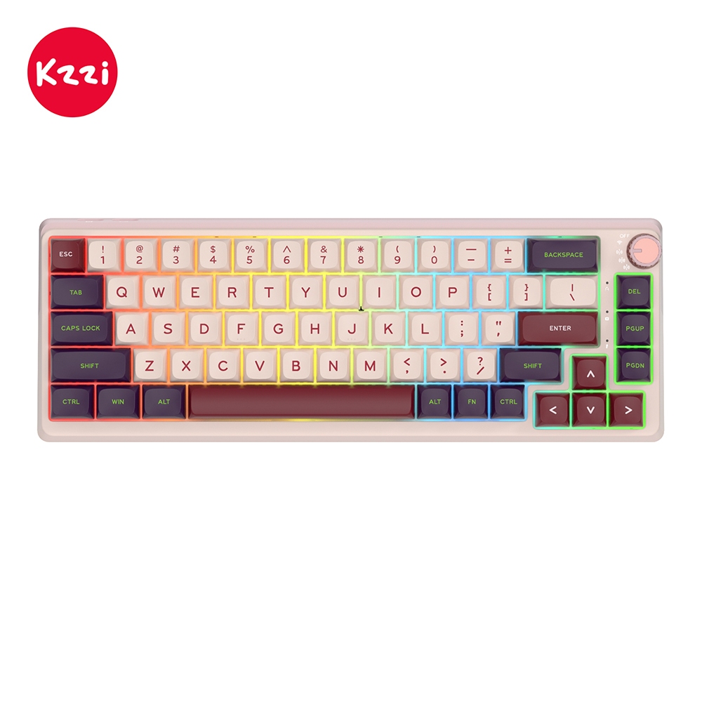 Kzzi Kezhi K68 Pro Nezuko สีม่วง 67 Key ปะเก็นโครงสร้างสามโหมดบลูทูธไร้สายพร้อม Knob RGB คีย์บอร์ดเค