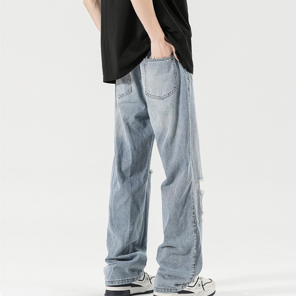 CoolChgกางเกงยีนส์ลายขาด แมตช์ได้กับทุกชุด ใส่สบาย กางเกงยีนส์ลายขาด จัดส่งรวดเร็ว คู่รักรุ่นเดียวกัน สุดฮิตแฟชั่น จัดส่งในกรุงเทพฯ M-3XL ใส่สบาย มีหลายขนา ระบายอากาศดี เอวสูงสบาย แฟชั่น สไตล์เกาหลี คล่องแคล่วและสบายสบาย Clothing Man ตาราง Jeans