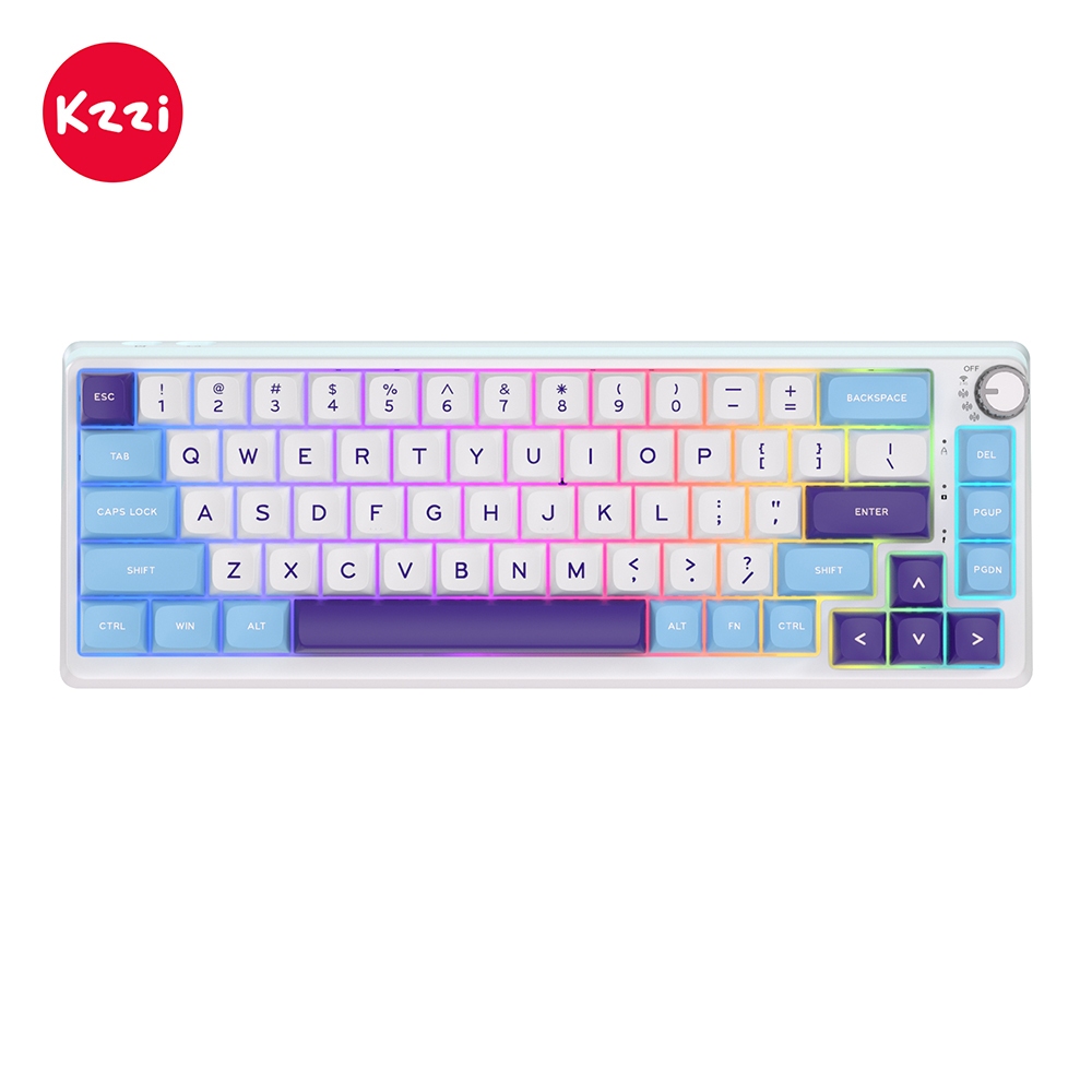 Kzzi Kezhi K68 Pro Blue Sea 67 Key ปะเก็นโครงสร้างสามโหมดบลูทูธไร้สายพร้อมลูกบิด RGB คีย์บอร์ดเครื่อ