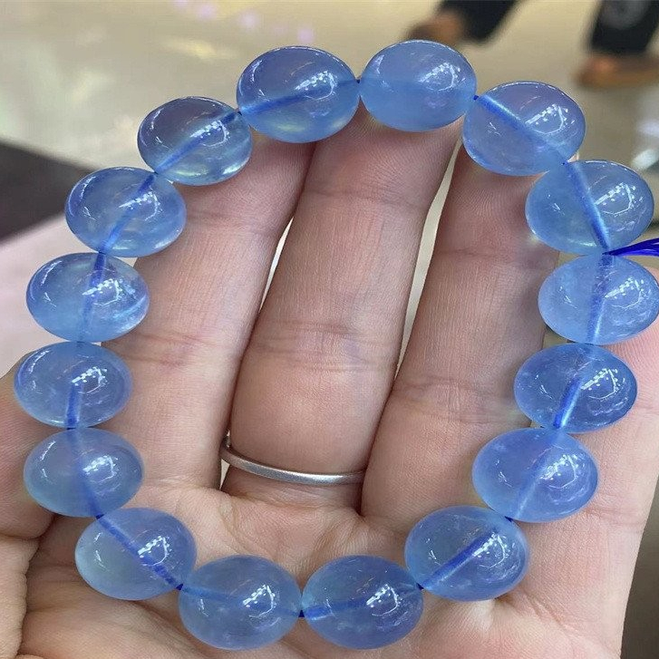Aquamarine Bracelet Velcro Blue Aquamarine Ice Seed หินหยาบ Ice Transparent All-Match Jewelry