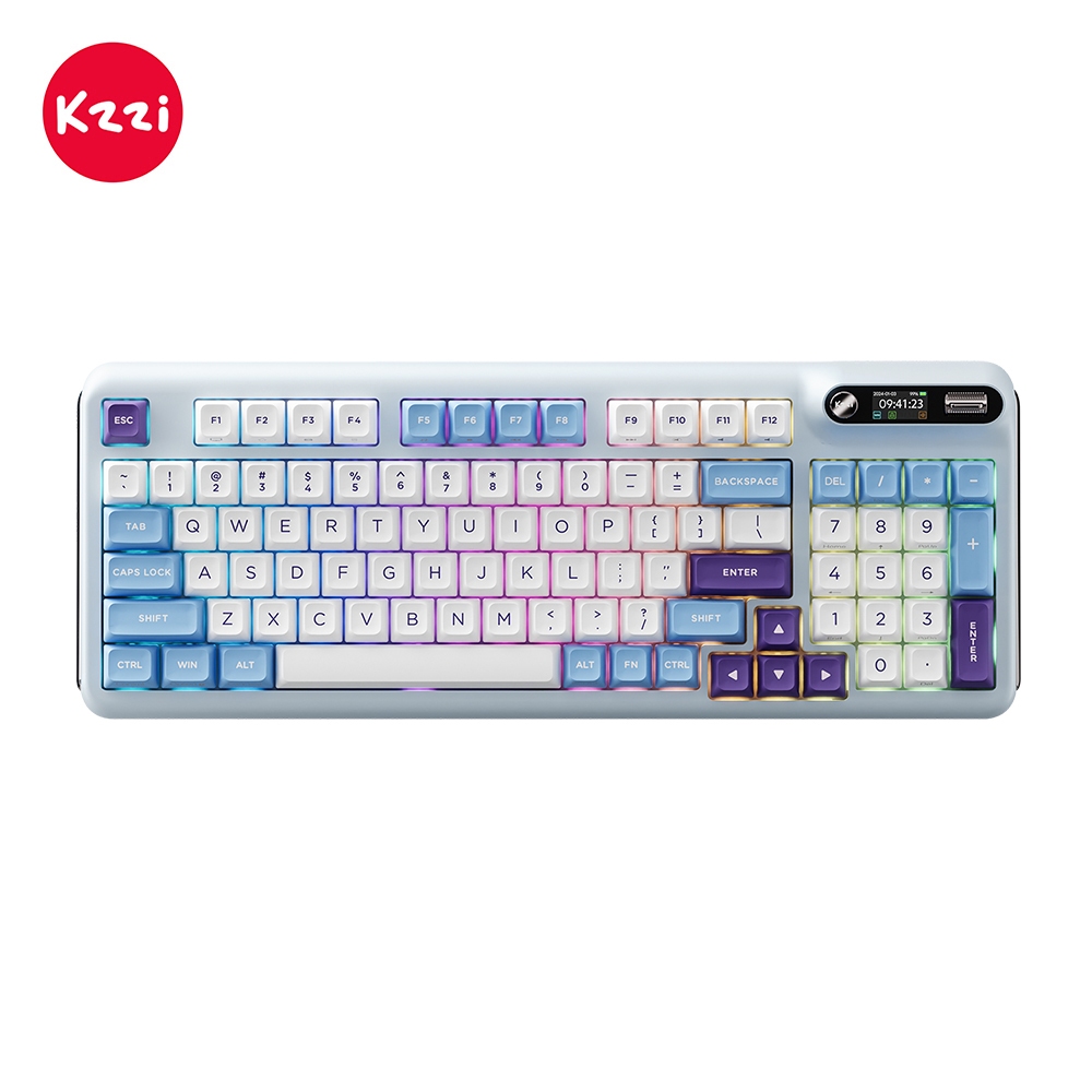 Kzzi Kezhi Z98 Blue Sea 94 โครงสร้างปะเก็นที่สําคัญสามโหมดบลูทูธไร้สายพร้อมหน้าจอ TFT คีย์บอร์ดเกม R