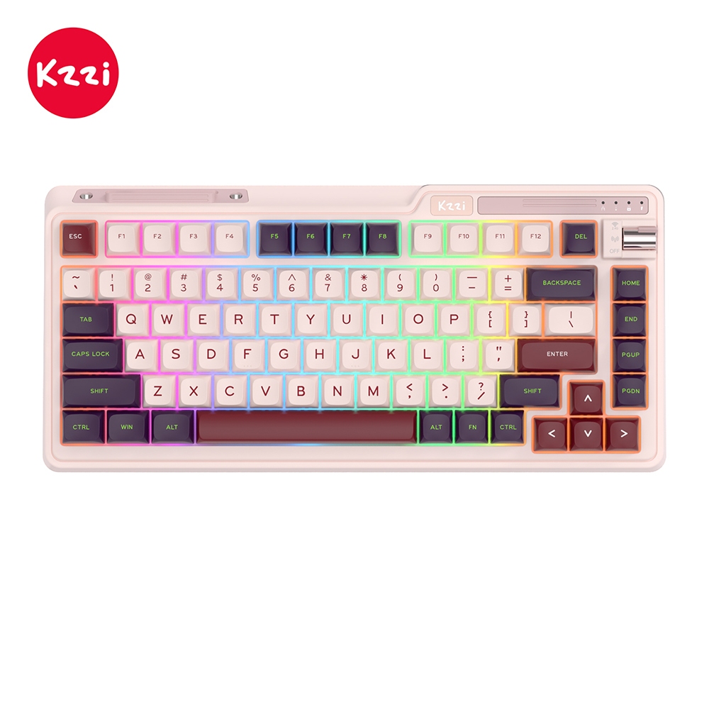 Kzzi Kezhi K75 Lite Nezuko สีม่วง 82 Key ปะเก็นโครงสร้างสามโหมดบลูทูธไร้สายพร้อมสลับลูกบิด RGB คีย์บ