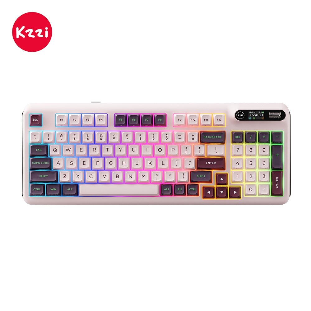Kzzi Kezhi Z98 Nezuko สีม่วง 94 โครงสร้างปะเก็นที่สําคัญสามโหมดบลูทูธไร้สายพร้อมหน้าจอ TFT คีย์บอร์ด
