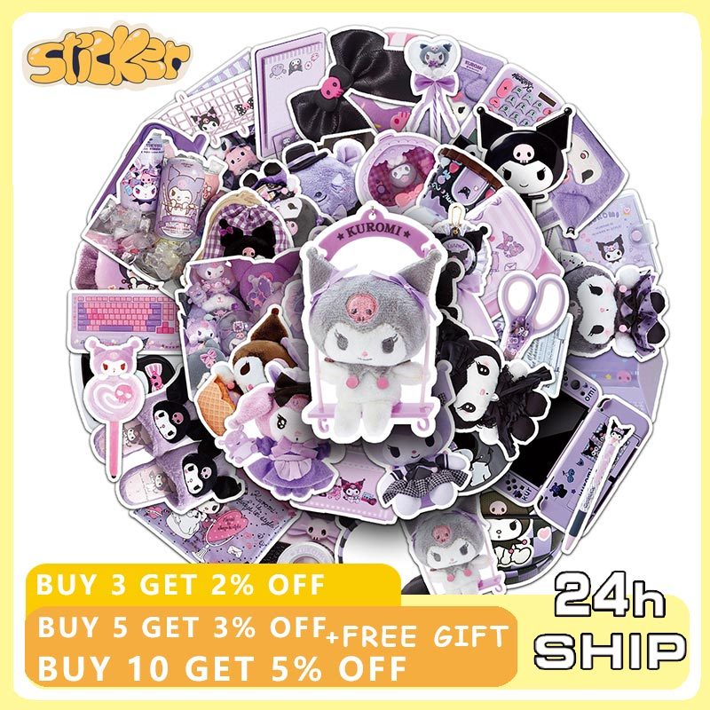 50 ชิ้น INS Kuromi การ์ตูนสติกเกอร์กันน้ํา DIY แล็ปท็อปโทรศัพท์ Kawaii Sanrio อะนิเมะสติกเกอร์