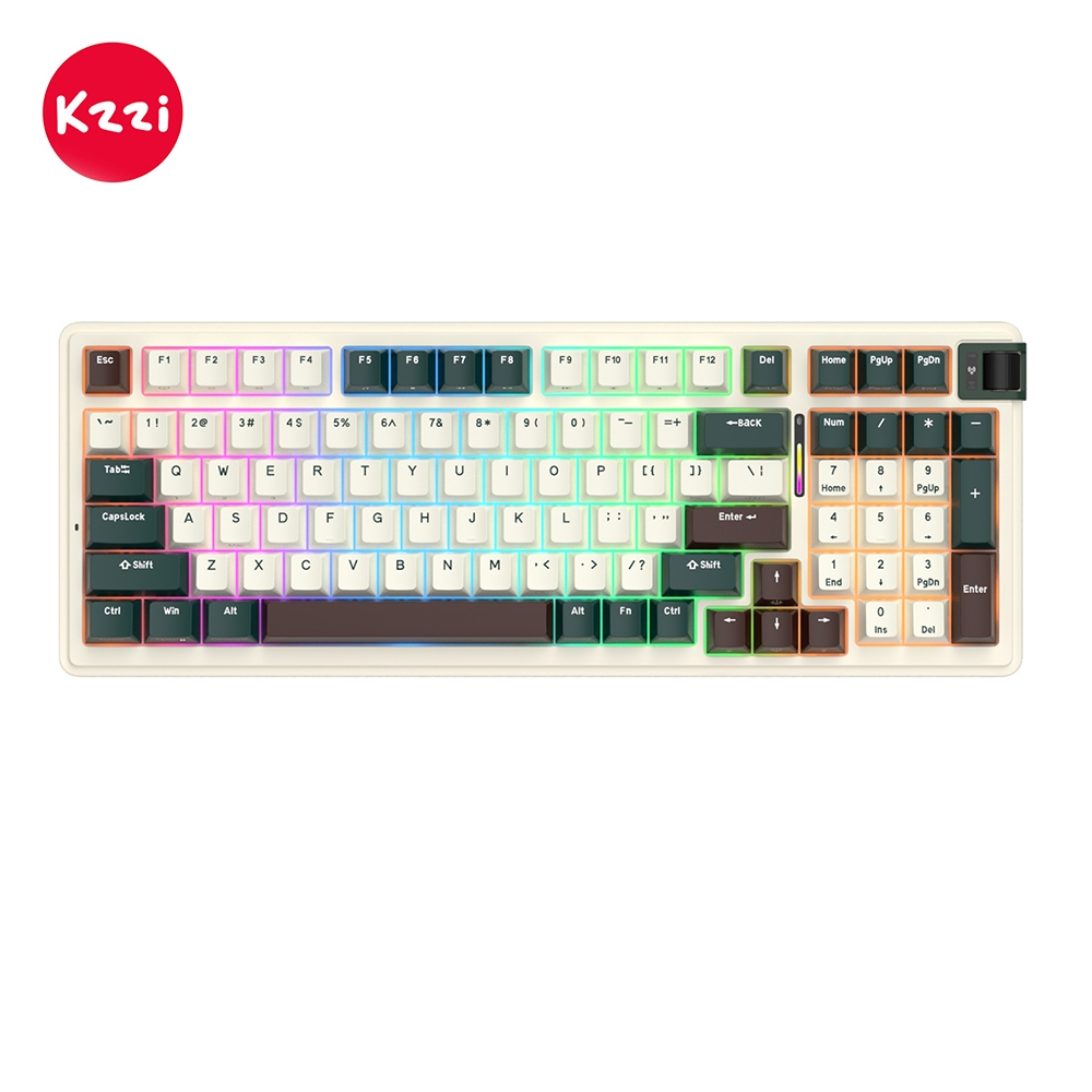 Kzzi Kezhi K98 Oasis สีเขียว 98 Key ปะเก็นโครงสร้างสามโหมดบลูทูธไร้สายพร้อม Roller RGB คีย์บอร์ดเกม