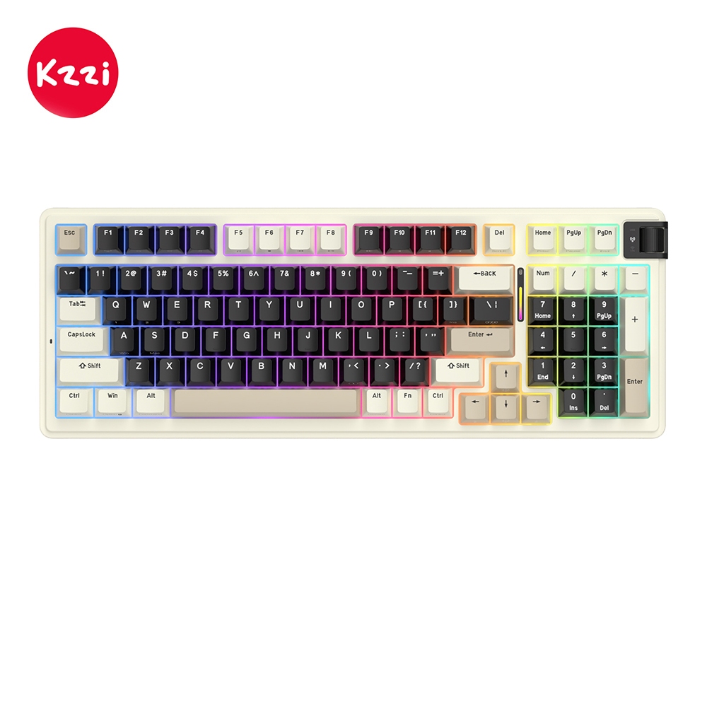 Kzzi Kezhi K98 Meteorite สีเทา 98 Key ปะเก็นโครงสร้างสามโหมดบลูทูธไร้สายพร้อม Roller RGB คีย์บอร์ดเก