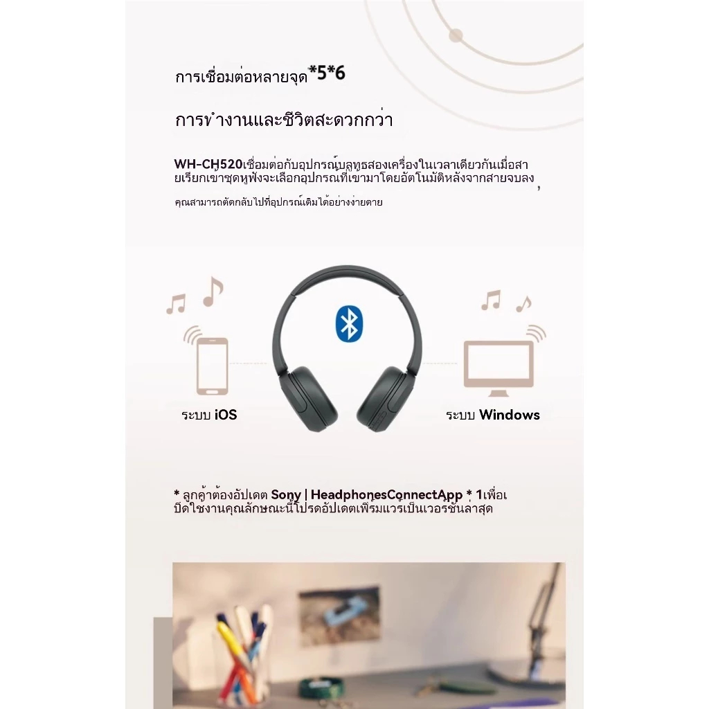 Sony WH-CH520 หูฟังครอบหูไร้สาย Bluetooth | ใช้งานได้ 50ชม. น้ำหนักเบา | เหมาะสำหรับท่องเที่ยว เล่นเกม