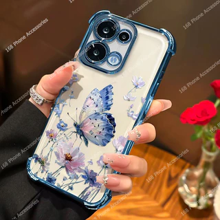 เคส OPPO Reno 14 13F 14F 15 15F 16 16F 13 12 เคส OPPO Reno 14 15 13 12 10 Pro 15 16 Pro Max 5G เคสเงาผีเสื้อกันกระแทกพร้อมเลนส์กล้องป้องกันโทรศัพท์ถุงลมนิรภัยหนากันกระแทกวัสดุไฟฟ้า