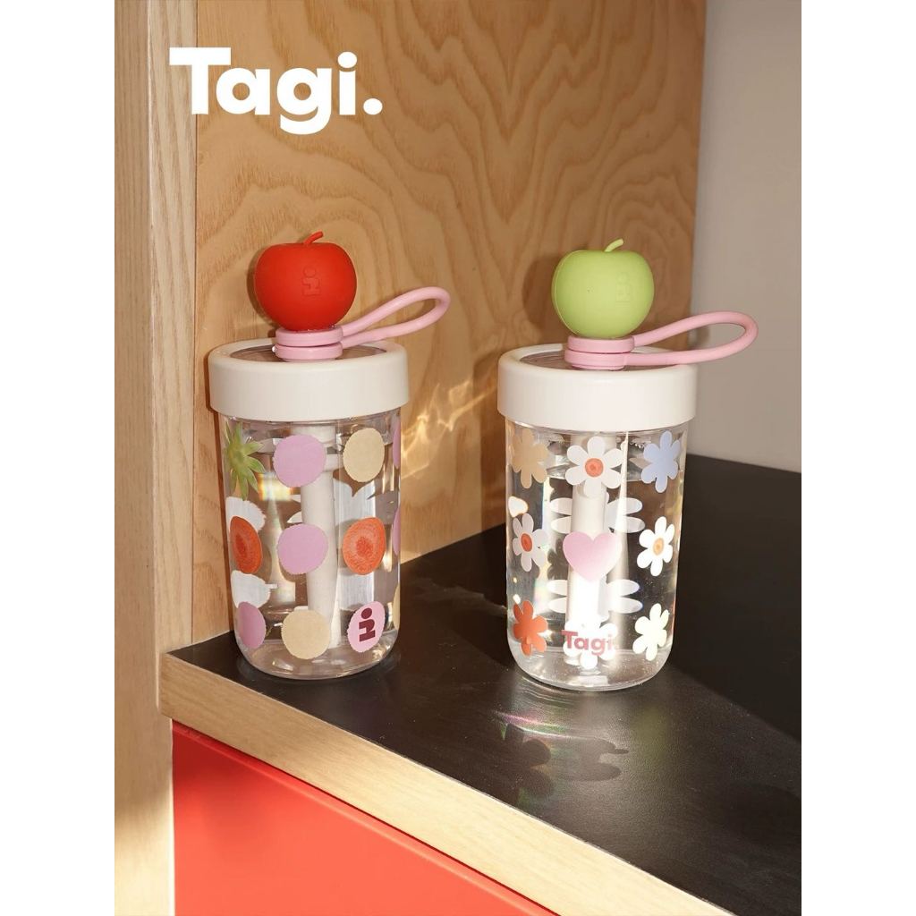 Tagi. Imagine Apple Sippy Cup แก้วน้ำ กระติกน้ำ กาแฟ พร้อมหลอด แบบพกพา 420ML แก้ว แก้วพลาสติกใส