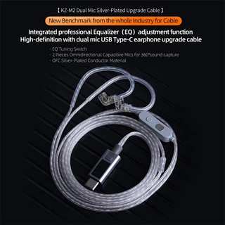 Kz M2 สายหูฟัง DAC ถอดรหัส Type C Dual Mic Silver Plated อัพเกรดสาย IEM พร้อม EQ สวิตช์ปรับแต่งสําหรับ C PIN หูฟัง