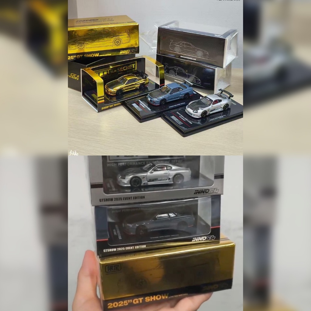 Inno64 1/64 Suzhou GT Show 2025 Nissan Skyline GT-R R34 Top Secret Grey/ Toyoya Supra A80 Top Secrer