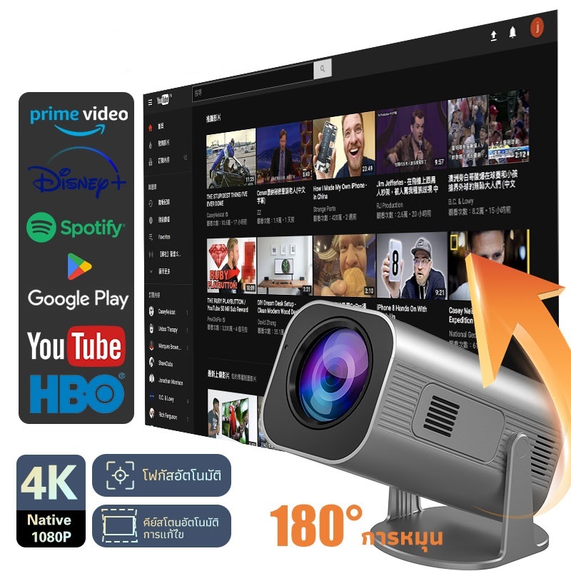 โปรเจ็กเตอร์ HP330 โปรเจ็กเตอร์พกพาขนาดเล็กฉายภาพระยะใกล้ 4K HD 1080P โฮมเธียเตอร์บนโทรศัพท์มือถือระบบ Android/IOS
