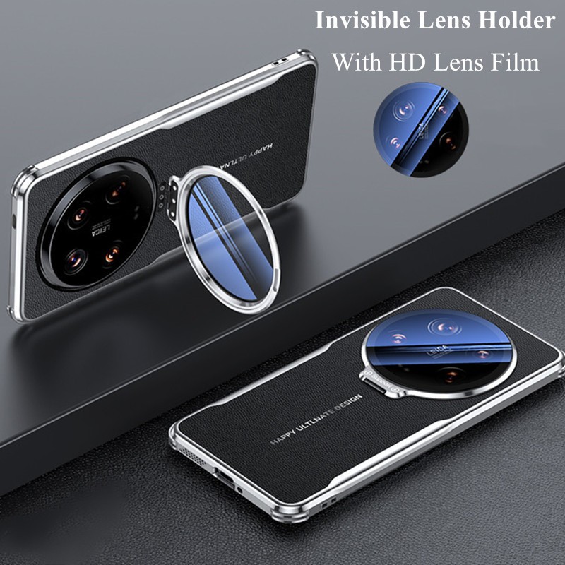 พรีเมี่ยมหนังแก้วผู้ถือเลนส์เคสโทรศัพท์สําหรับ Xiaomi 15 Ultra 14 Ultra 14/15 Pro Mi 17 Pro Max ธุรกิจ Breathable สี่มุม Anti-drop ขาตั้งโลหะปกหลัง