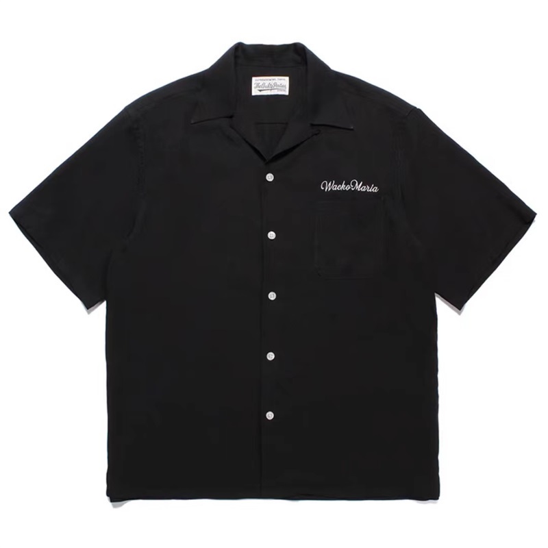 สีทึบเย็บปักถักร้อย WACKO MARIA เสื้อแขนสั้นฮาวายชายหาดปกเสื้อเชิ้ต Oversize
