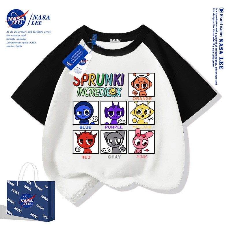 【จัดส่งภายในวันเดียว】เสื้อยืดแขนสั้นเด็ก NASA ผ้าฝ้าย ไซส์หลวม ลายเอลฟ์สีสันสดใส ระบายอากาศดี