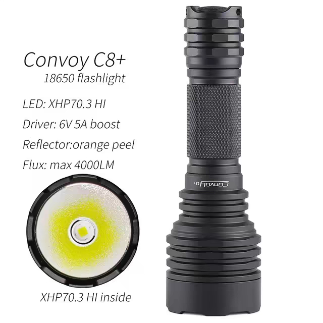 Convoy C8+ XHP70.3 HI 18650 ไฟฉาย,สูงสุด 4000LM,ความสว่างสูง,ไฟลอย