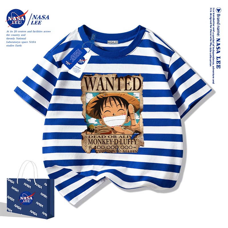 NASA เสื้อยืดแขนสั้นสำหรับเด็กสไตล์อเมริกัน เนื้อผ้าฝ้ายนุ่มสบายผิว ฤดูร้อนรุ่นใหม่ปี 2025 ลายวันพีซ