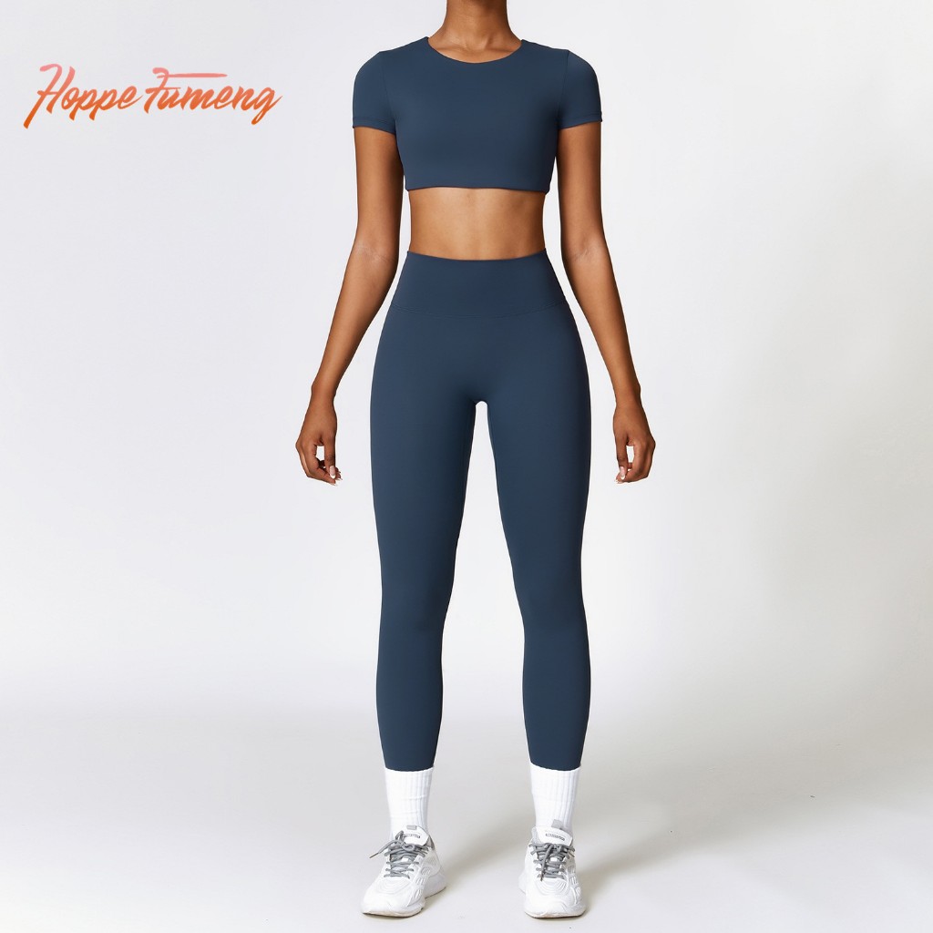 Hope Fumeng เสื้อกีฬาแขนสั้นบุนวมผู้หญิงและกางเกงวิ่งยาวเอวสูง