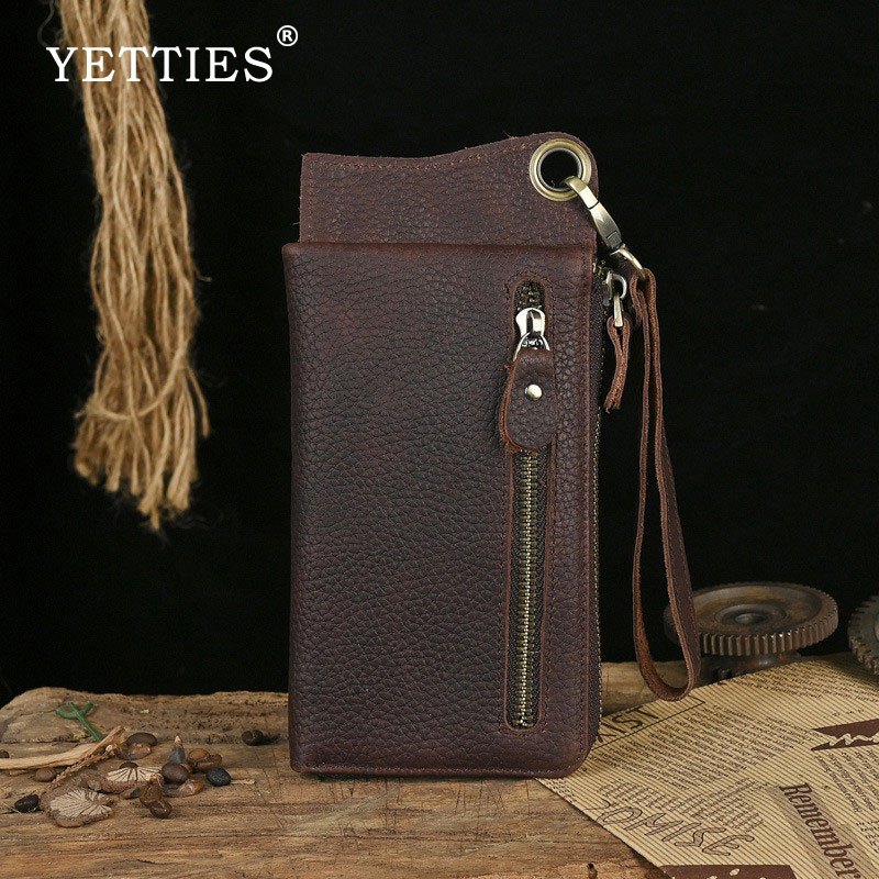 YETTIES กระเป๋าสตางค์ หนังแท้ ใบยาว มีซิป ใส่เหรียญได้ สําหรับผู้ชาย
