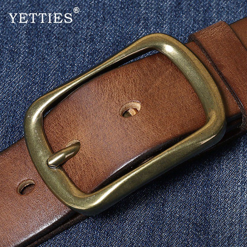 YETTIES 3.8 ซม เข็มขัดหนังวัวแท้ Italy หัวทองเหลืองแท้ คุณภาพเกรด premium เข็มขัดหนังแท้ ชาย ถอดหัวได้