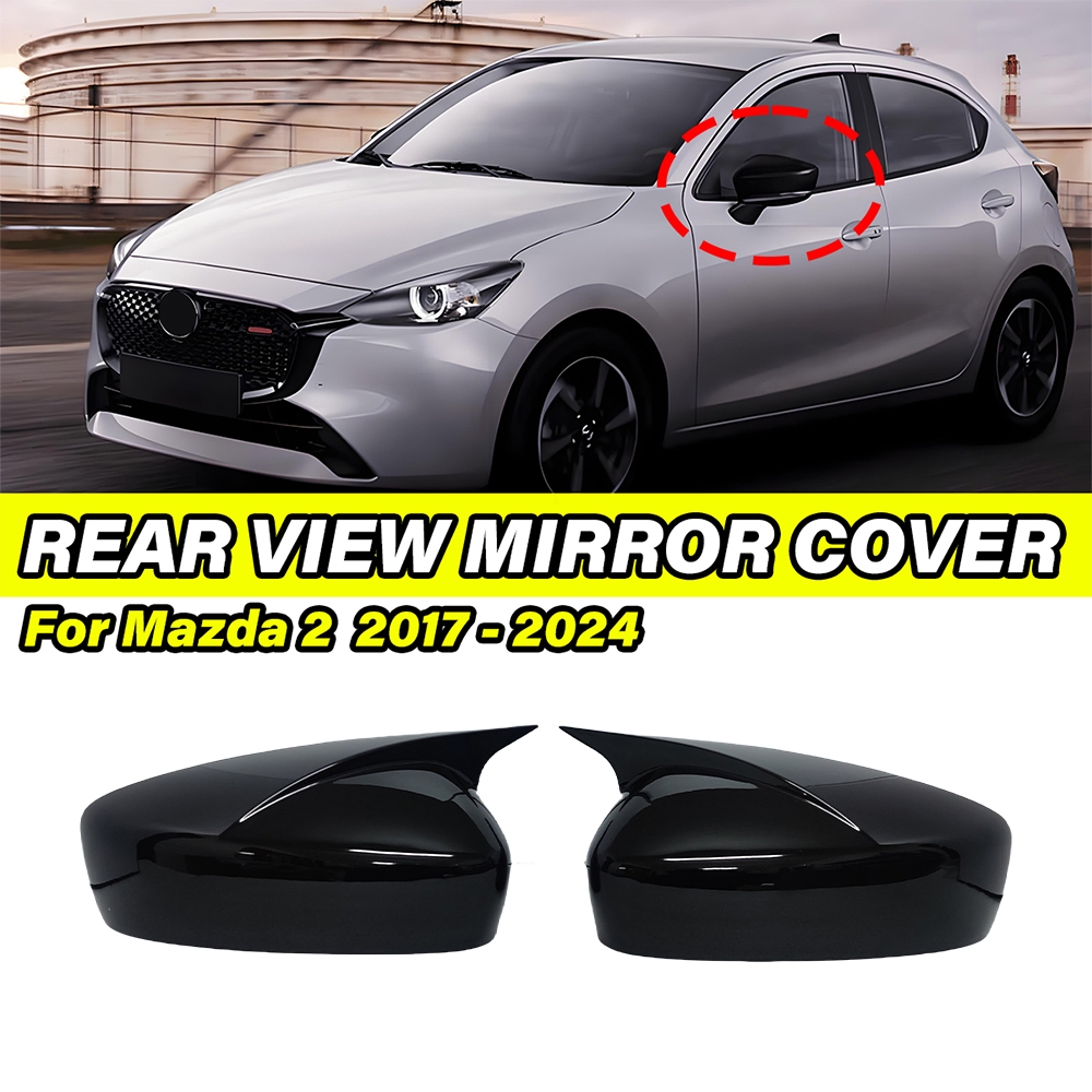 พร้อมไฟ มาซดา Mazda 2 2017 2018 2019 2020 2021 2022 2023 2024 ฝาครอบกระจกมองข้าง ครอบ กระจกมองข้าง ดำมันวาว/การปรากฏ คาร์บอนไฟเบอร์ M สไตล ฮอร์น รถอุปกรณ์เสริม