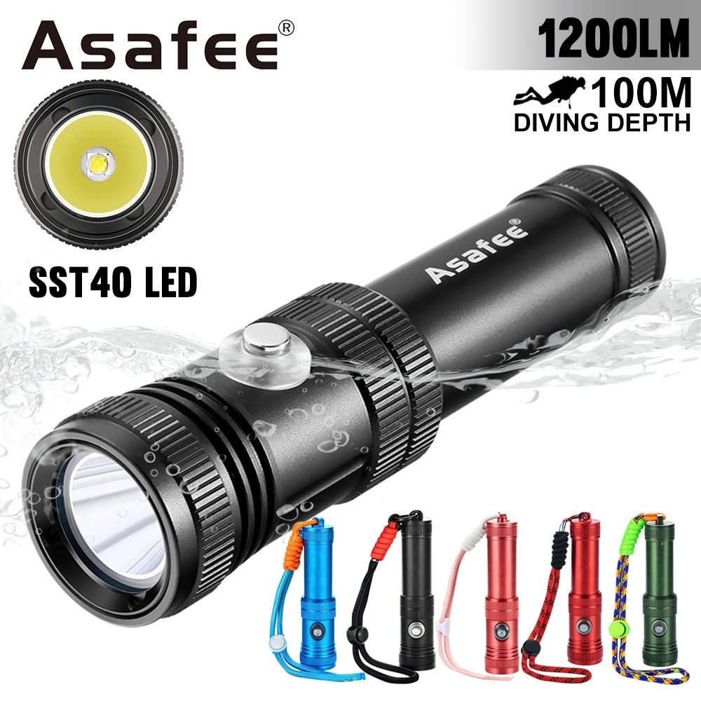 Asafee AF40 SST40 LED 1200LM ที่มีประสิทธิภาพสว่างที่สุดกันน้ํา IPX8 ใต้น้ํา 100M Dive โคมไฟมืออาชีพดําน้ําไฟฉายดําน้ํา