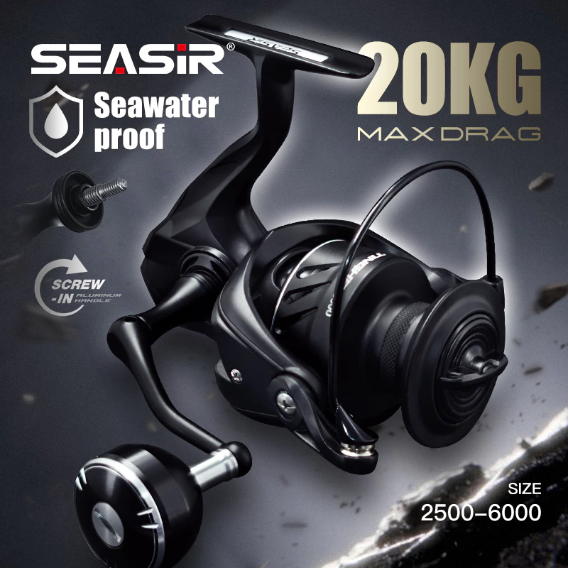 Seasir TINGHE Spinning Reel 5 + 1BB 2000-6000 Series ลากสูงสุด 20KG 5.2:1 Seawater-Proof อลูมิเนียม Power Handle คุณภาพสูงน้ําหนักเบาตกปลา Coil