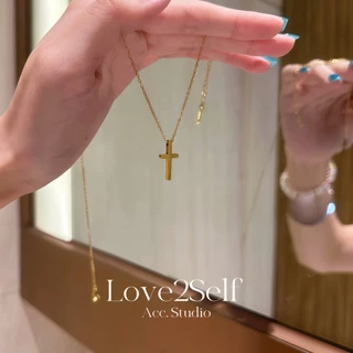 Love2Self X169 Minimalist สแตนเลสสร้อยคอจี้ข้ามสําหรับผู้หญิง Non Tarnish กันน้ํา